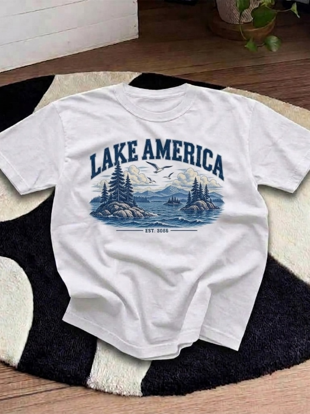 Lake America Scenic Nature Shirt, Outdoor  White Graphic Tee - Unisex